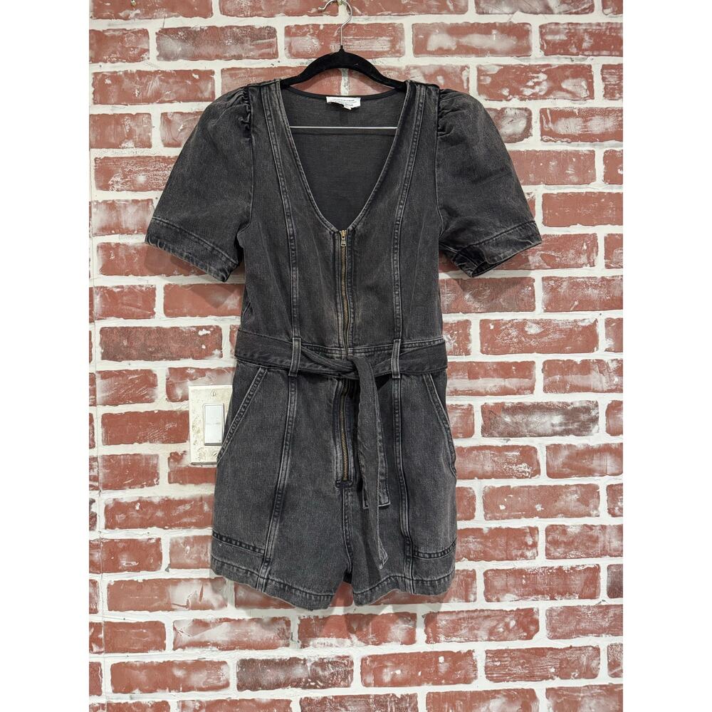 & Other Stories Denim Romper Acid Wash Black Denim Belted Playsuit Womens Size 0
